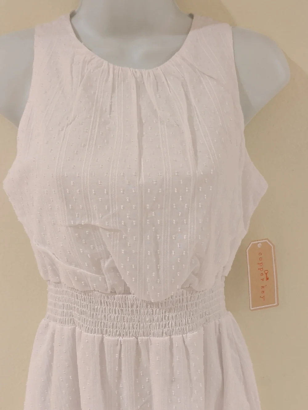 Copper Key White Sleeveless Mini Dress with Smocked Waist Size XS 100% Cotton - Picture 3 of 10